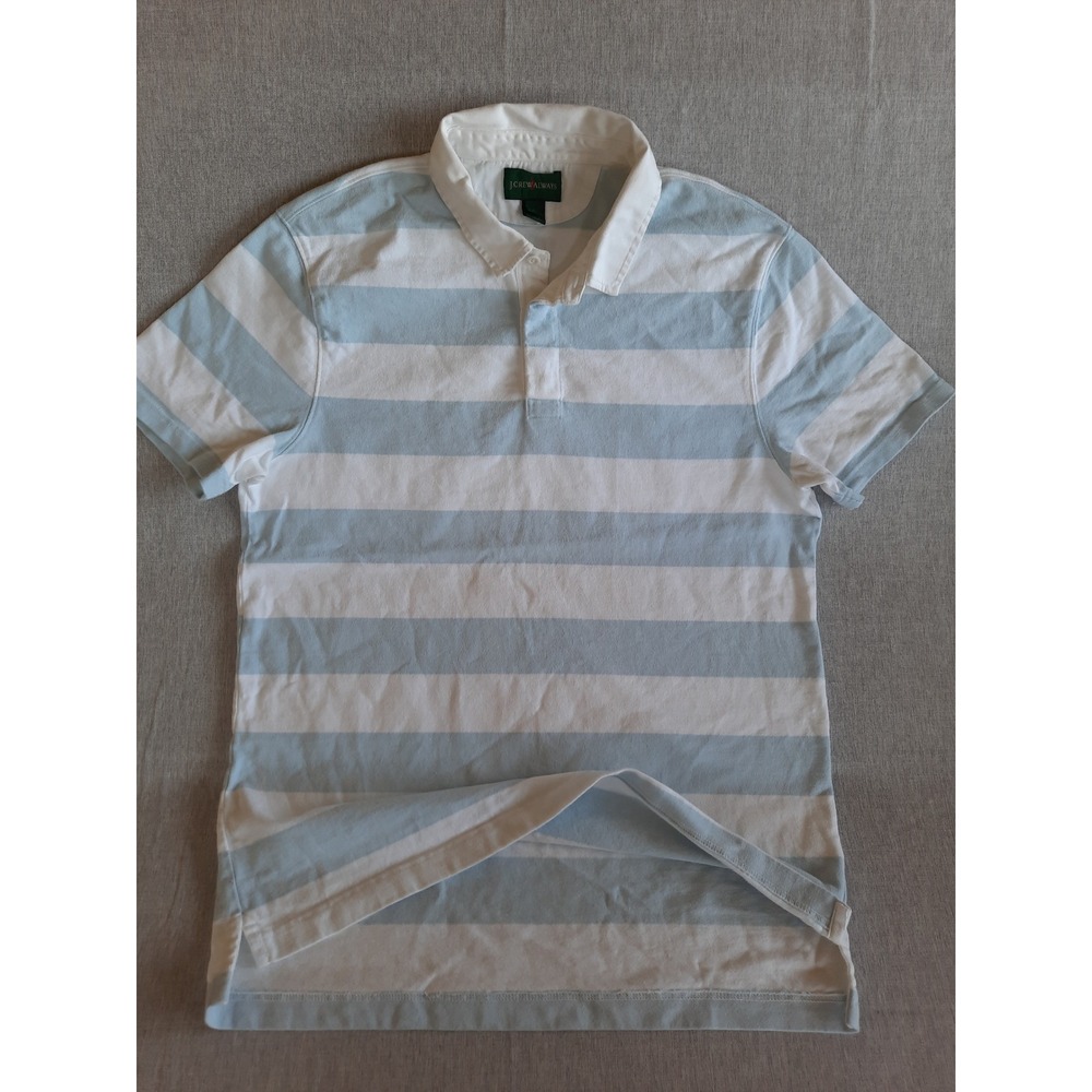 J.Crew Always Rugby Shirt Men Large Broad Stripe Blue & White Collared‎ Cotton